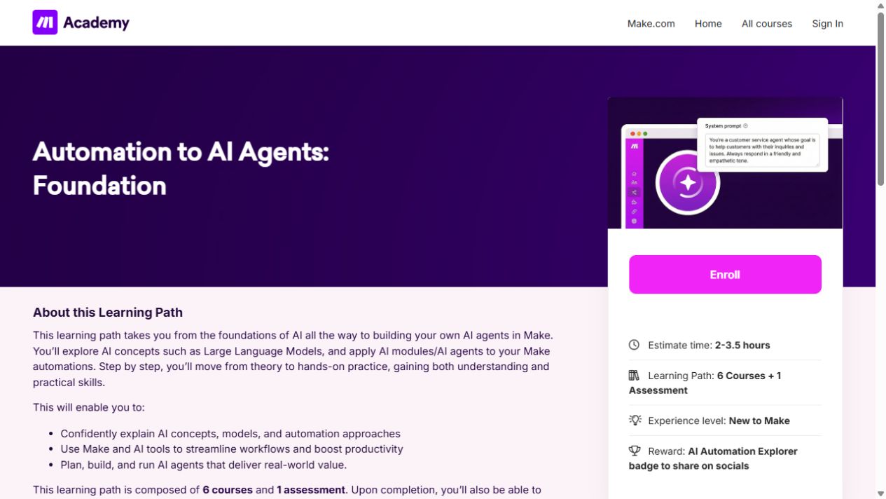 Course page preview: Automation to AI Agents: Foundation