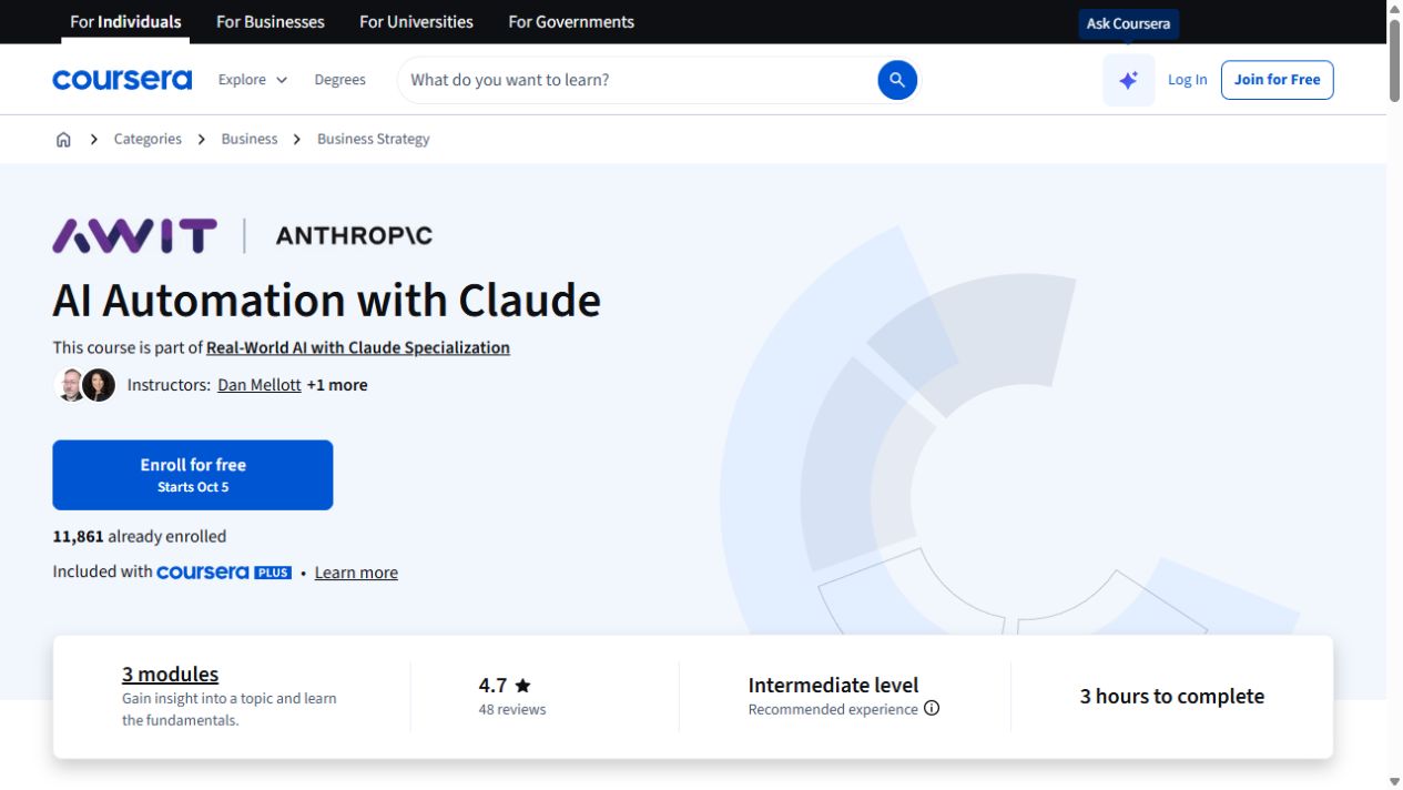 Course page preview: AI Automation with Claude